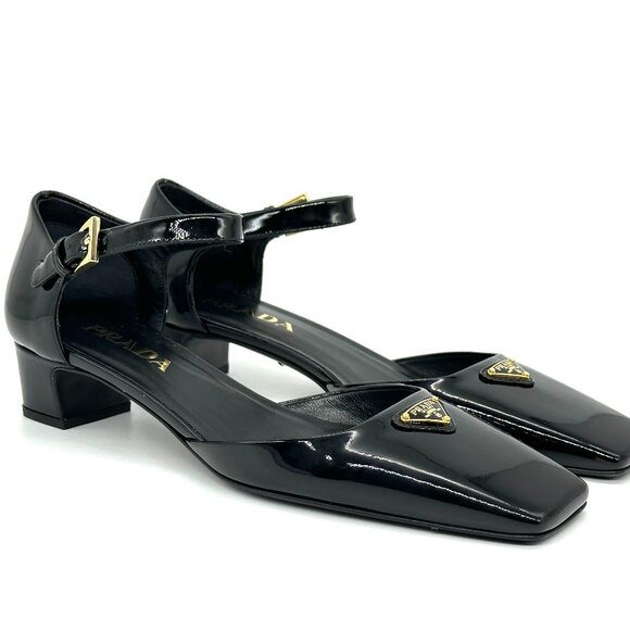 PRADA Modellerie Logo D'Orsay Square Toe Ankle Strap Mary Jane Pumps Heels - Picture 10 of 16